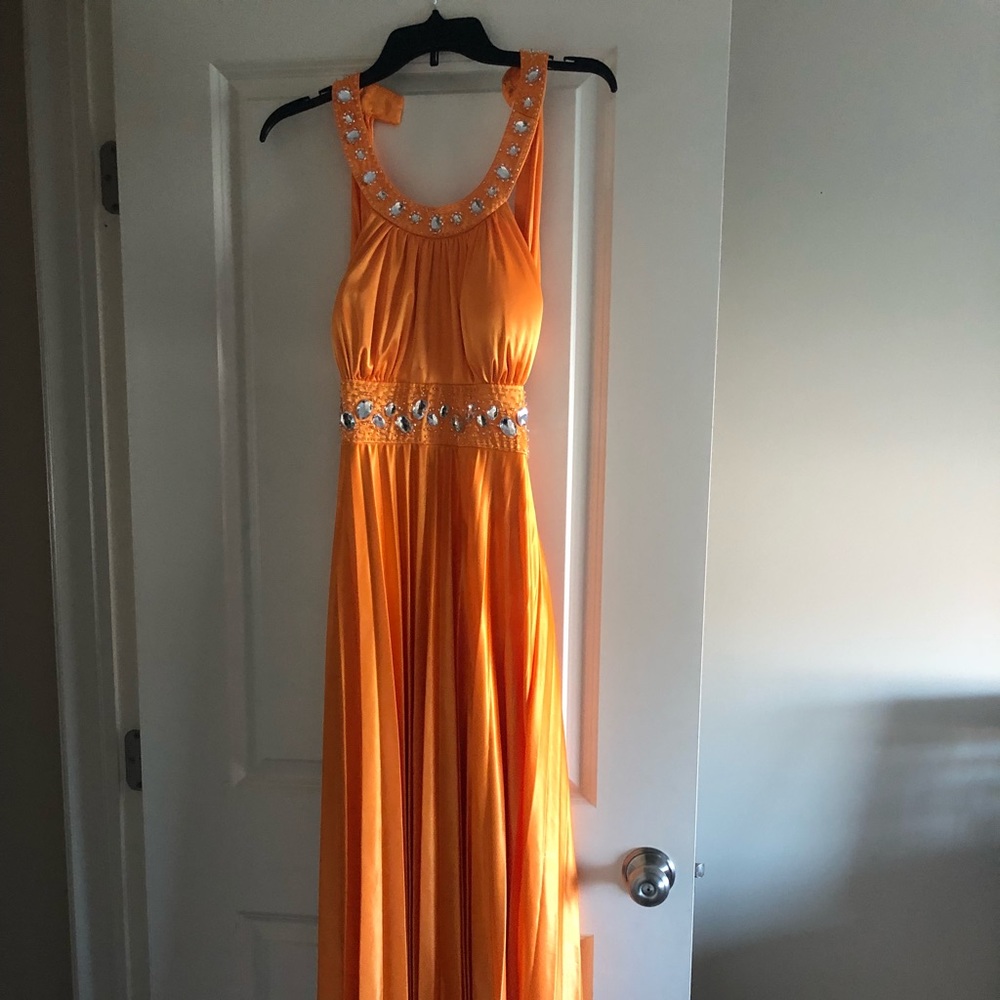 Gold beaded prom dress